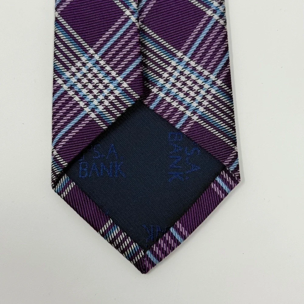 Jos A Bank Slim Tie 100% Silk Purple Blue Plaid Necktie‎ Mens Fashion